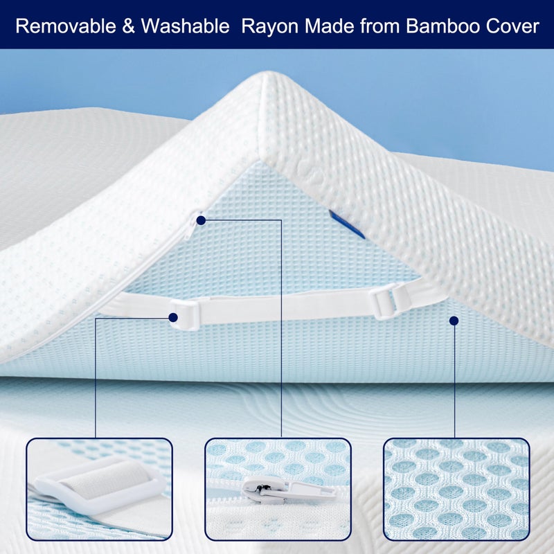 Subrtex 4 Inch Mattress Topper Cover (Only Cover) Mattress Topper Protector Bedding Rayon Made from Bamboo Removable Mattress Encasement with Zippers, Queen - Image 4